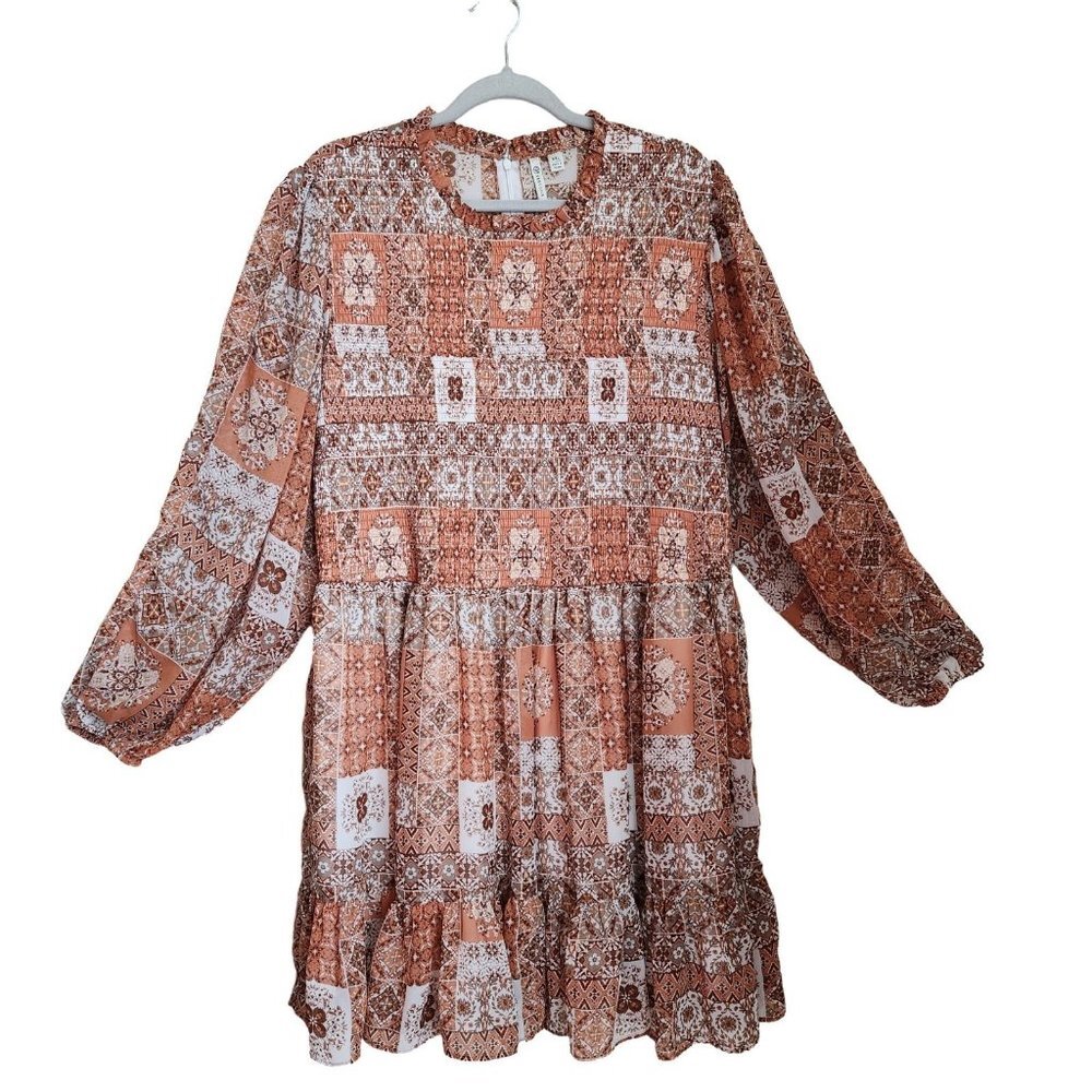 Versona Womens Boho Tunic Dress Size XXL Floral Print Long Sleeves Ruffle